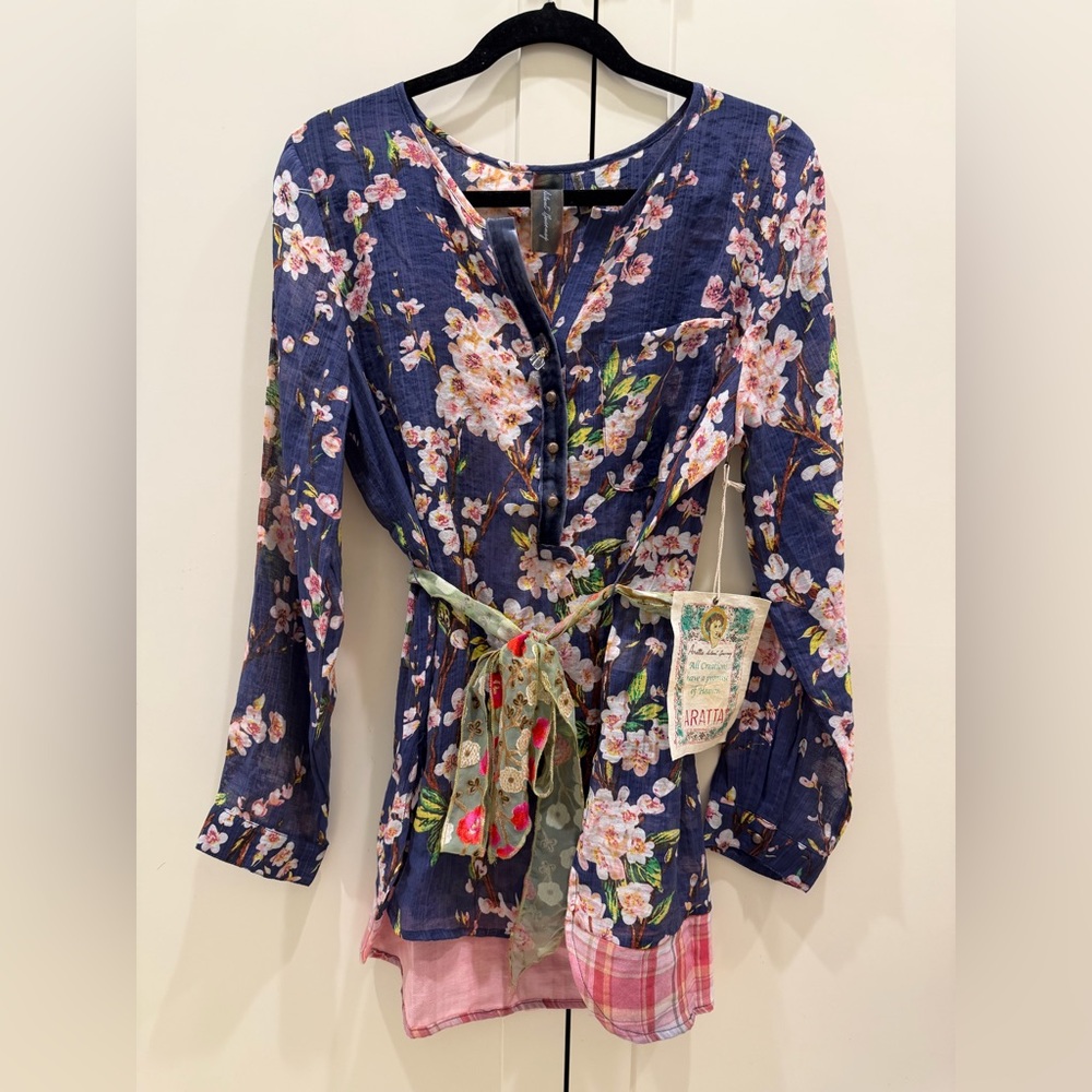 Aratta NWT Floral Boho Tunic Top. Sheer Romantic Print Blouse